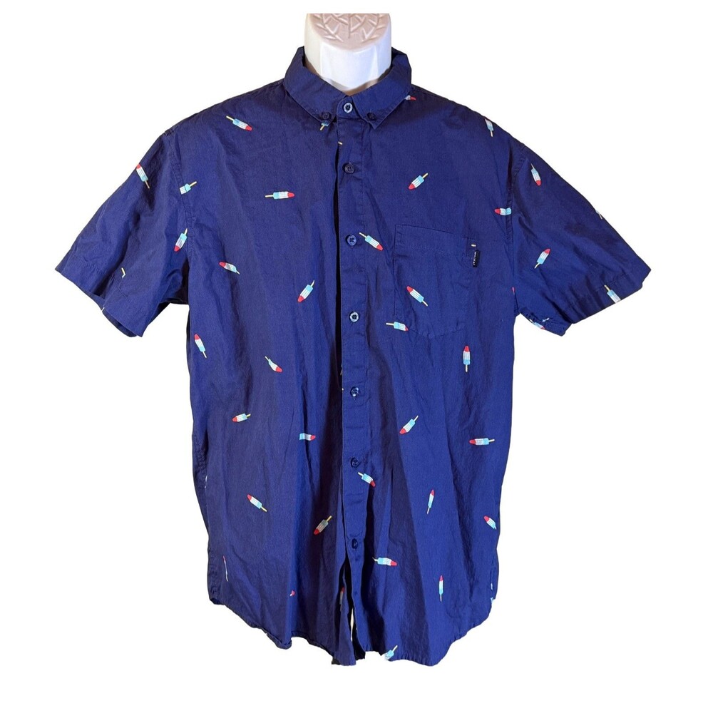 MOLOKAI Men's Short Sleeve Button Down Bomb Pop Design‎ Shirt Purple XL